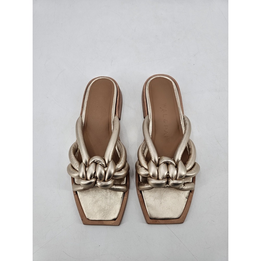 Wal & Pai Women's Square Toe‎ Slip On Sandals Size 39 Brazilian Metallic Gold